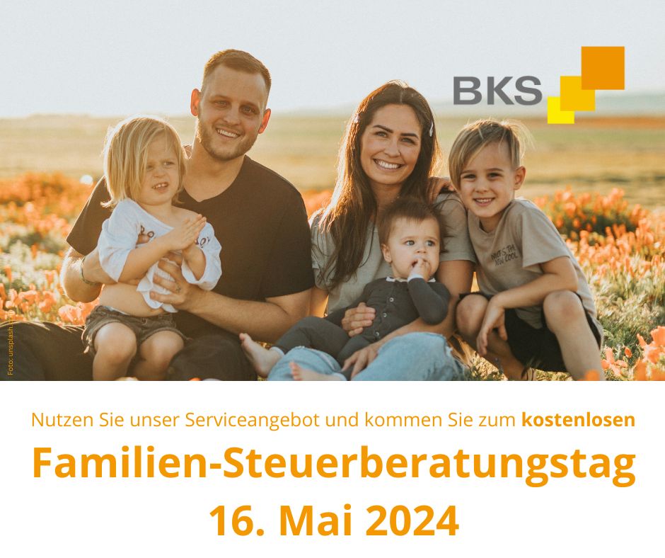 Read more about the article Kommen Sie zum kostenlosen Familien-Steuerberatungstag am 16. Mai 2024!