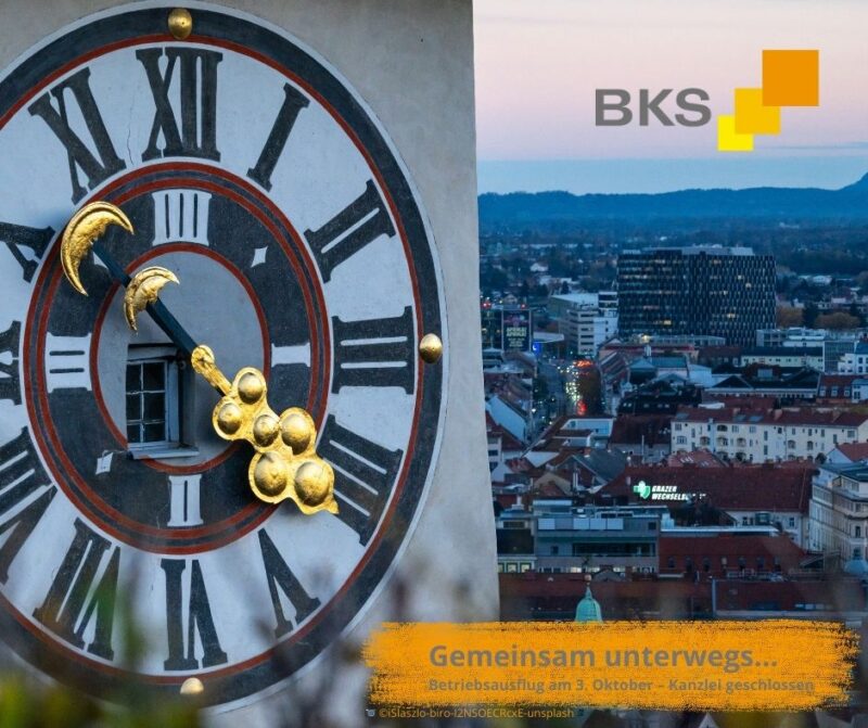 Gemeinsam unterwegs…                           Betriebsausflug am 3. Oktober – Kanzlei geschlossen