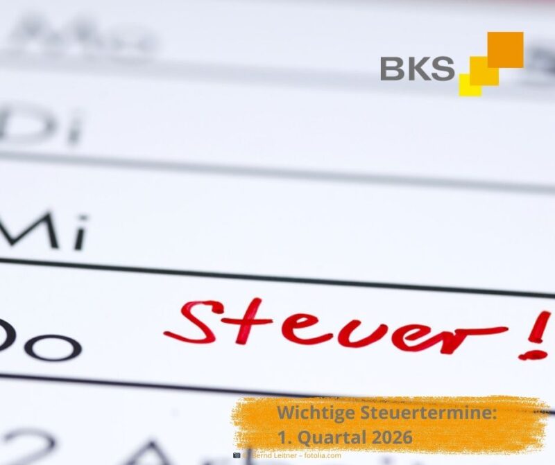 Wichtige Steuertermine 1. Quartal 2026